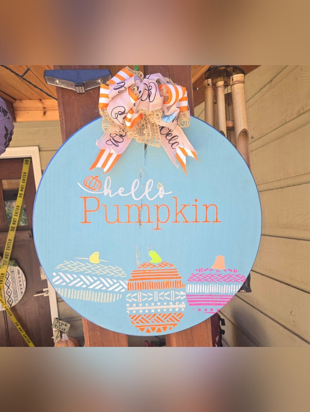18" Hello Pumpkin Fall Door Sign – Hand Painted Wood Pumpkin Porch Décor